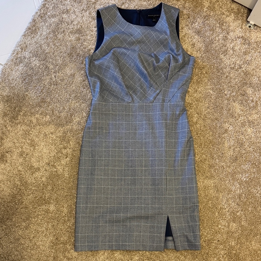 Banana Republic Gray Checkered Midi Dress